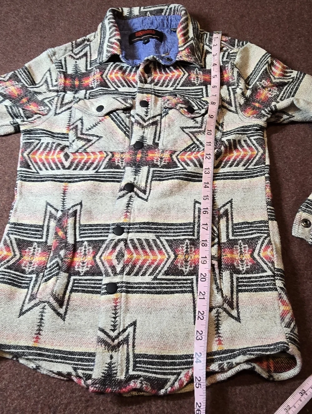 Rock & Roll Denim Men's Aztec Shirt Jacket Size Small Button Up